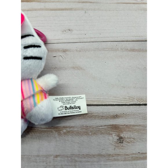 Hello Kitty 4" Plush Keychain Sanrio 2022 Bullsitoy Striped Outfit Pink Bow - Picture 3 of 5